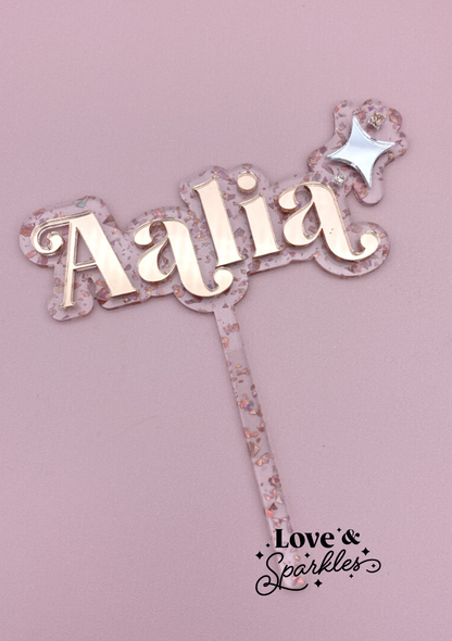 Metallic Custom Name Topper with Sparkle Detail