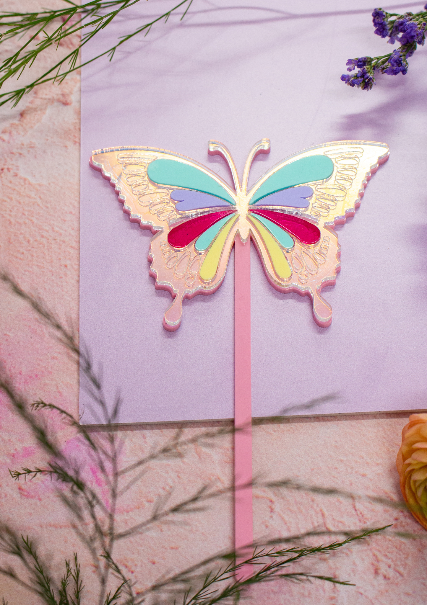 Enchanted Garden Pearl Butterfly Cake Topper with Colour Inlay