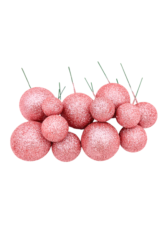 Pink Glitter Decorative Bubbles - Pack of 12