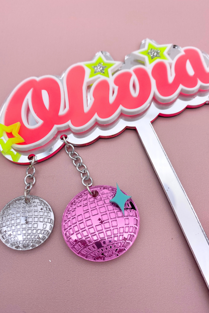 Neon Disco Cake Topper and Age Charm