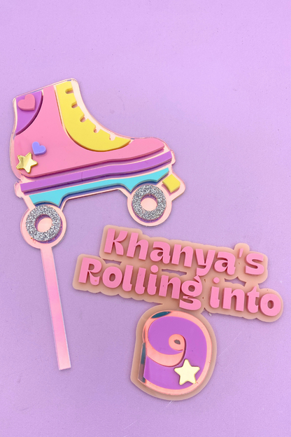 Roller Skate Topper and Personalized Name and Age Cake Charm