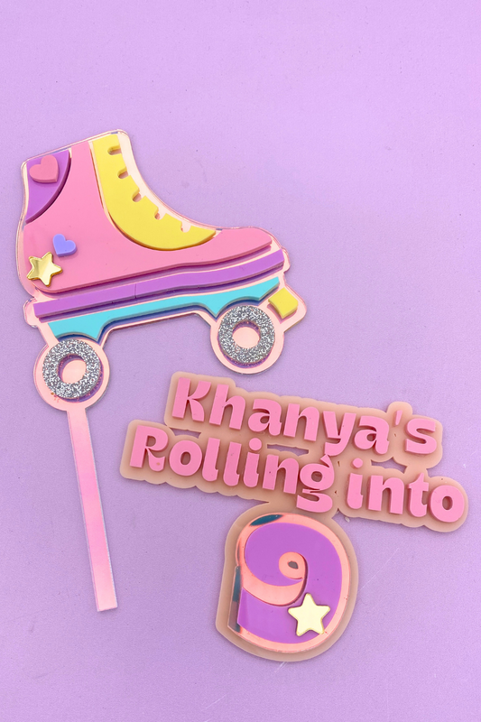 Roller Skate Topper and Personalized Name and Age Cake Charm