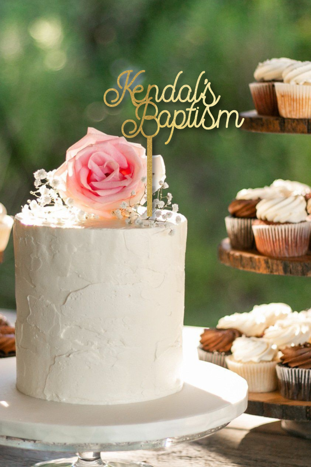 Custom Mirror Baptism Cake Topper