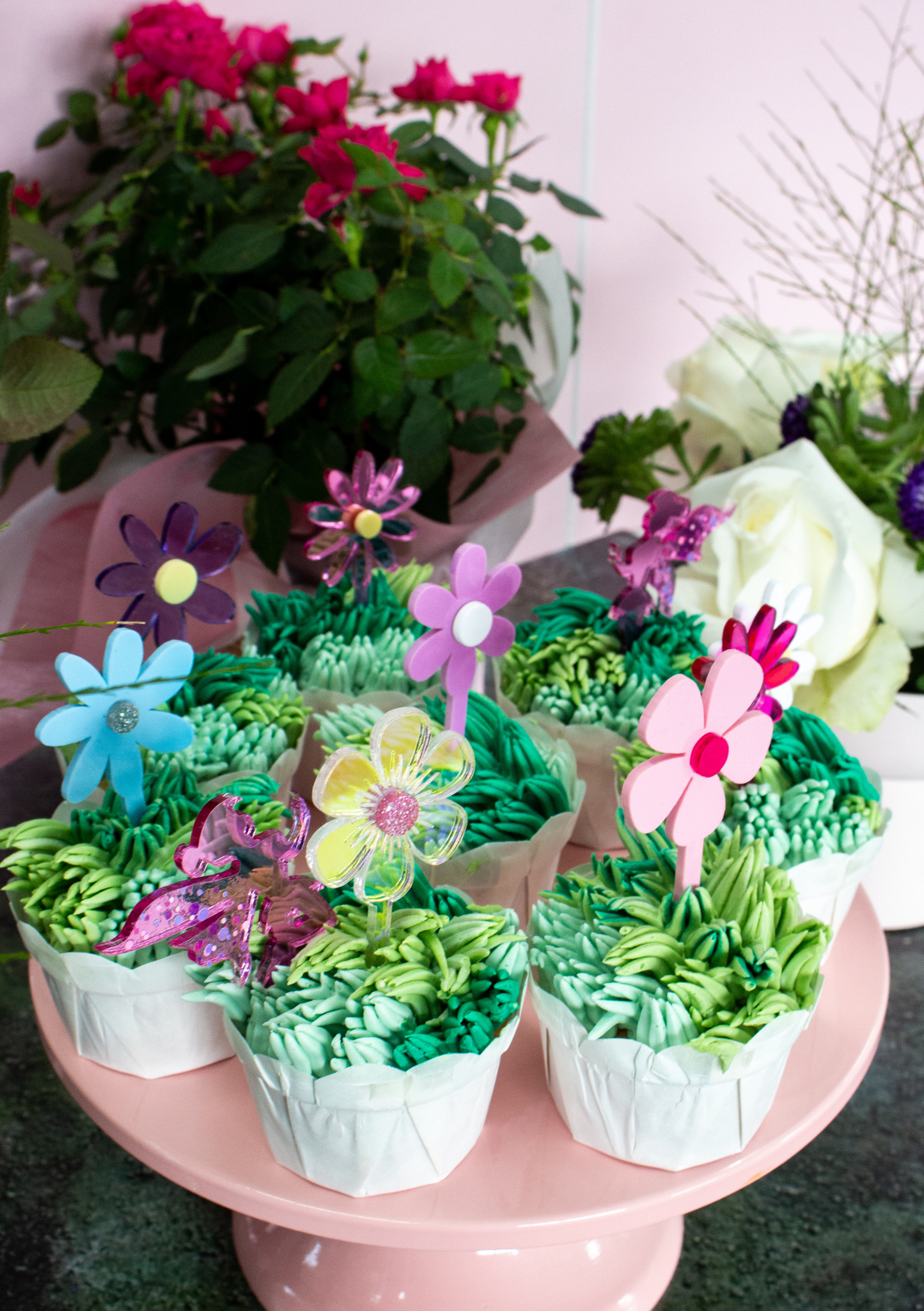 Enchanted Garden Mixed Spring Flower Cupcake Toppers