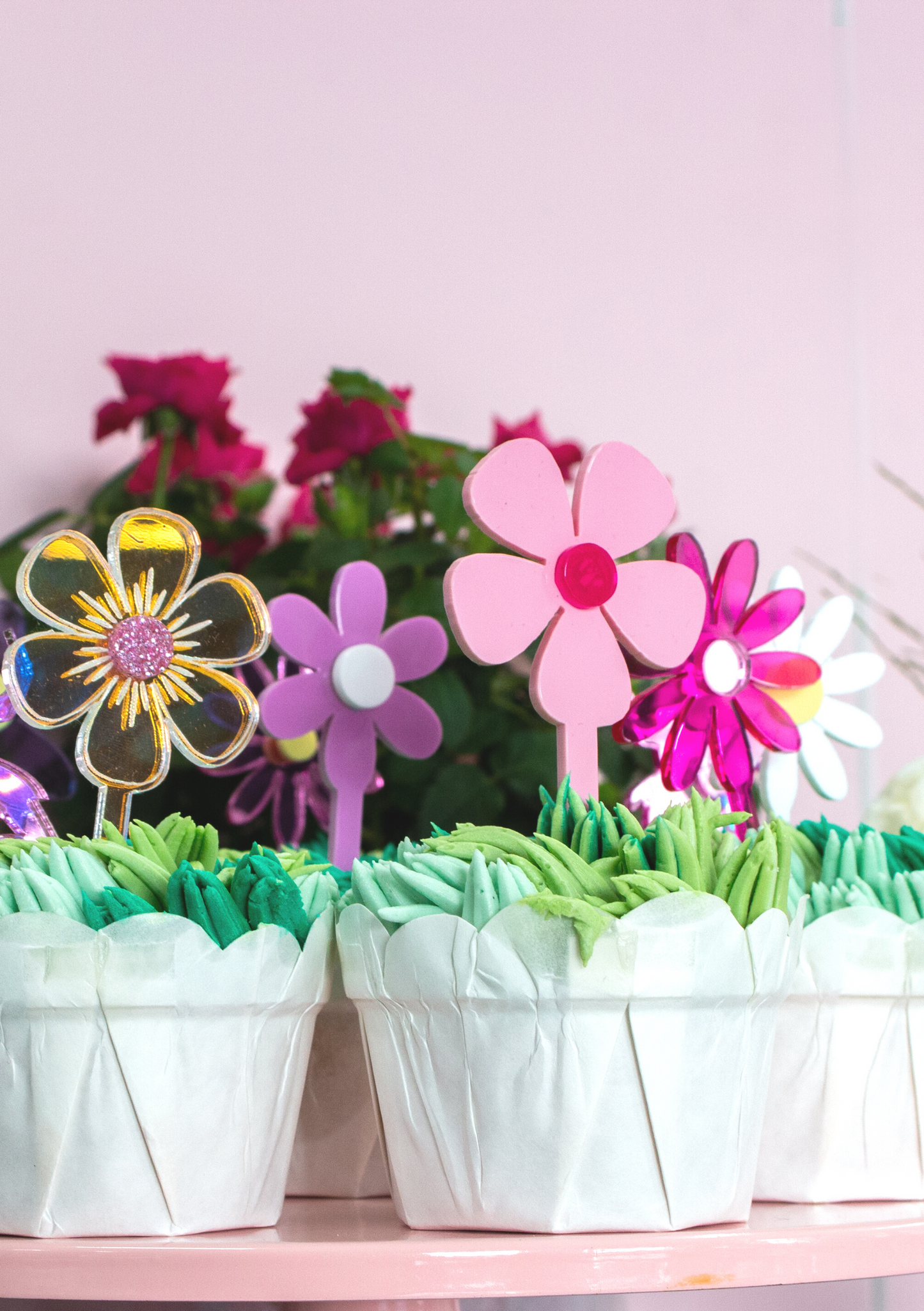 Enchanted Garden Mixed Spring Flower Cupcake Toppers