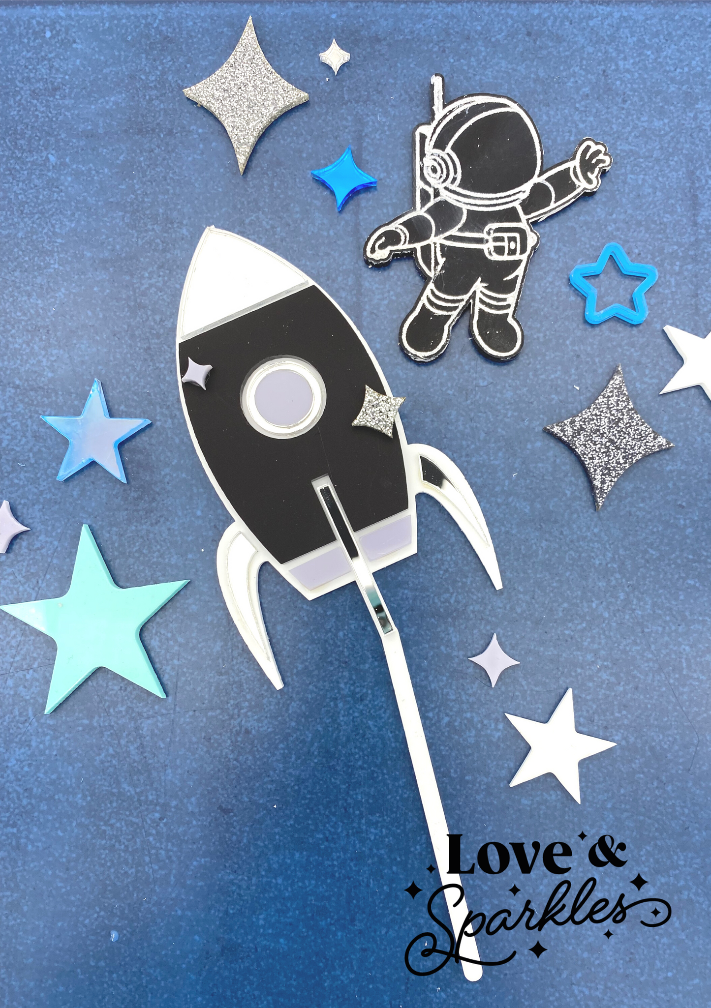 Space Rocket, Astronaut and stars Cake Topper SET