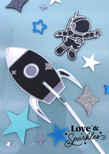 Space Rocket, Astronaut and stars Cake Topper SET