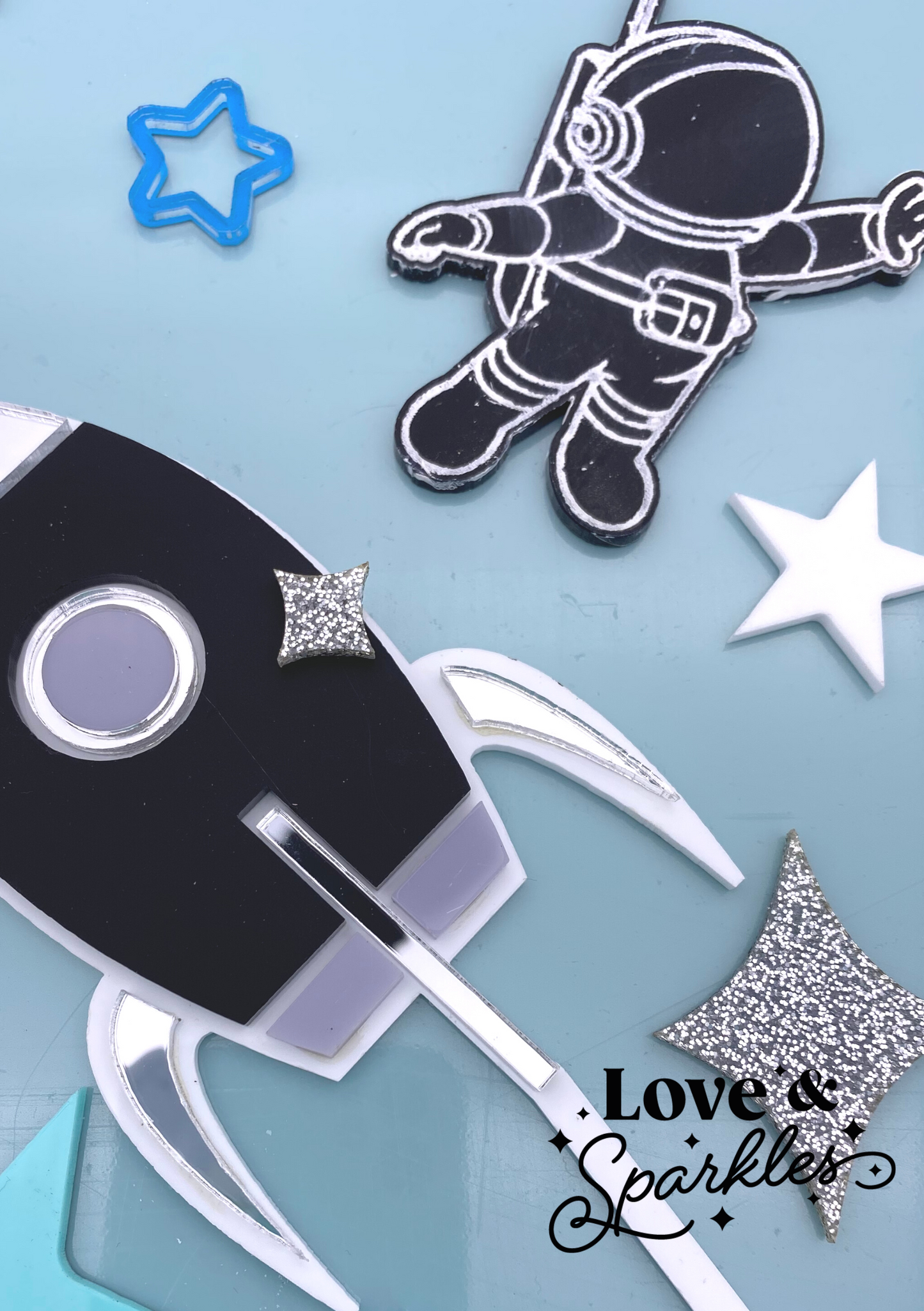 Space Rocket, Astronaut and stars Cake Topper SET