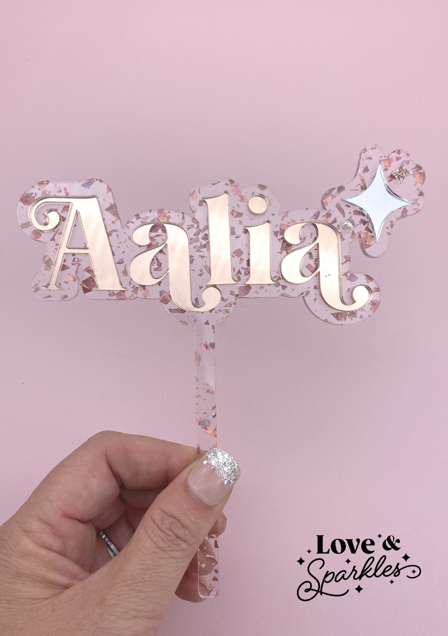 Metallic Custom Name Topper with Sparkle Detail