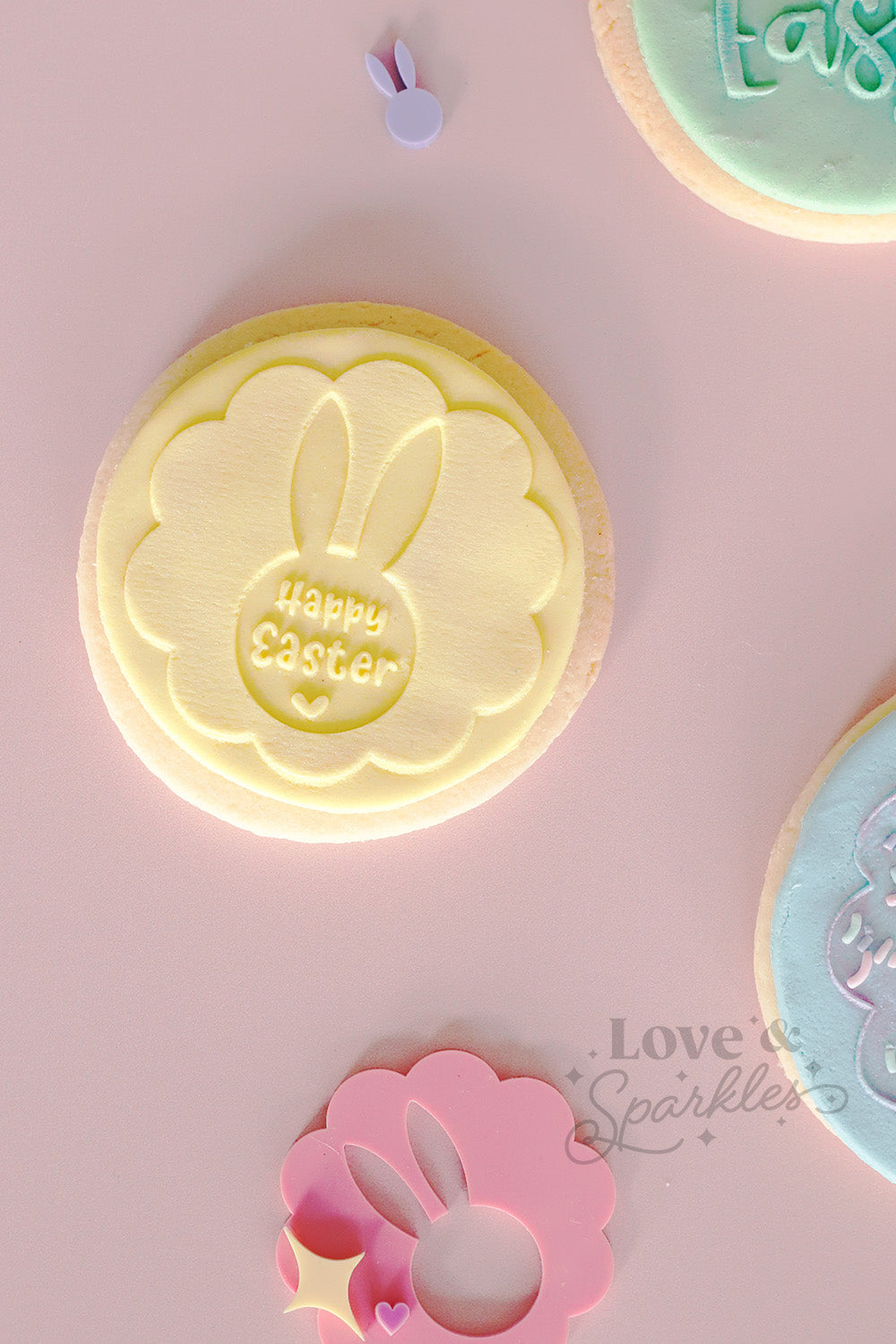 Happy Easter with Bunny Face in Flower Fondant Cookie Press