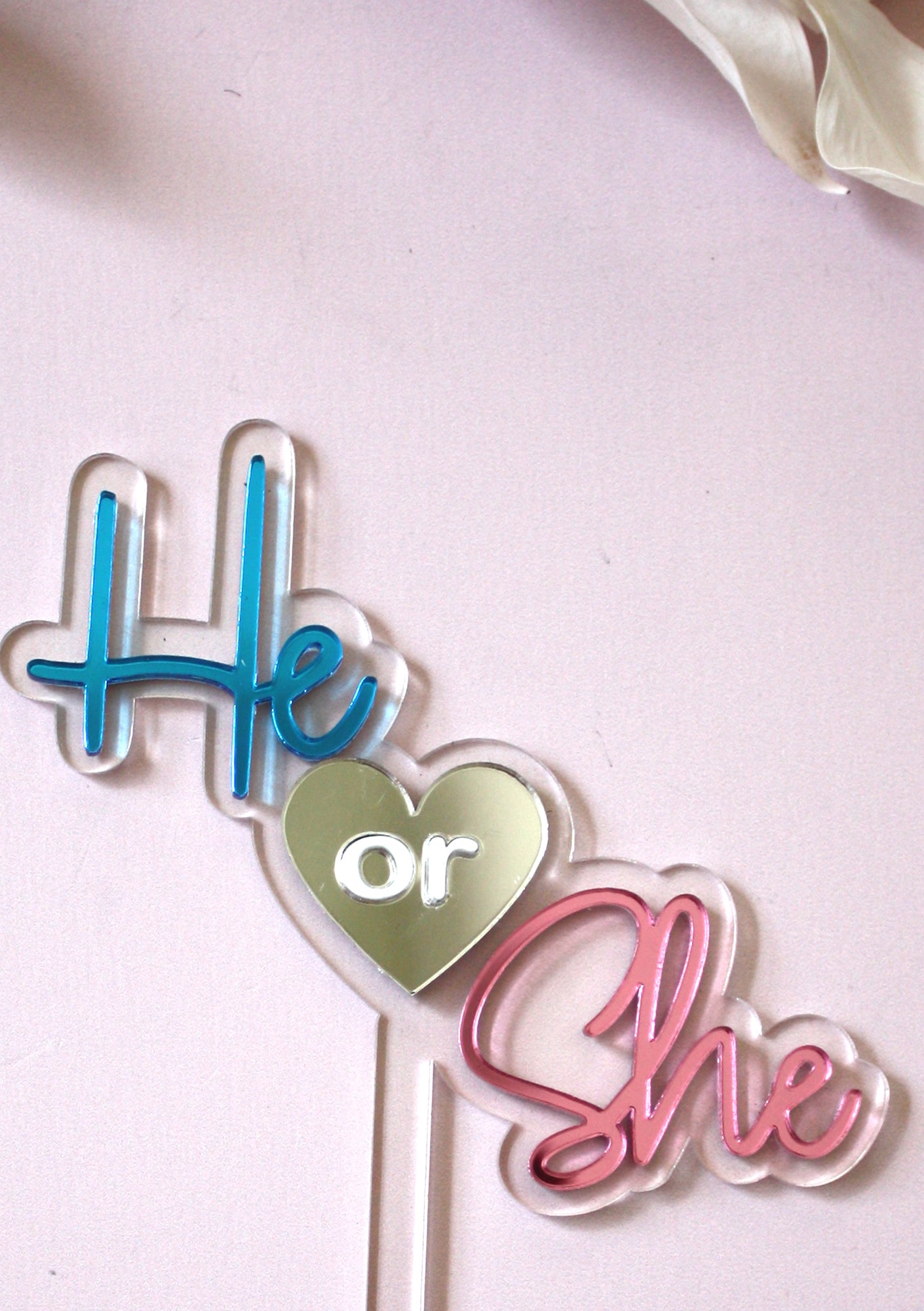 He or She Gender Reveal Baby Shower Cake Topper