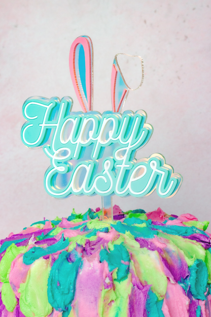 Multi Layer Happy Easter Cake Topper with Bunny Ears