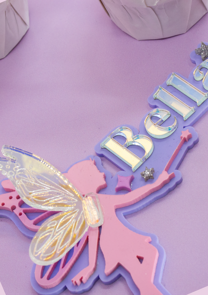 Personalised Fairy Cake topper with Pearl 3D Wing Detail and Sparkles