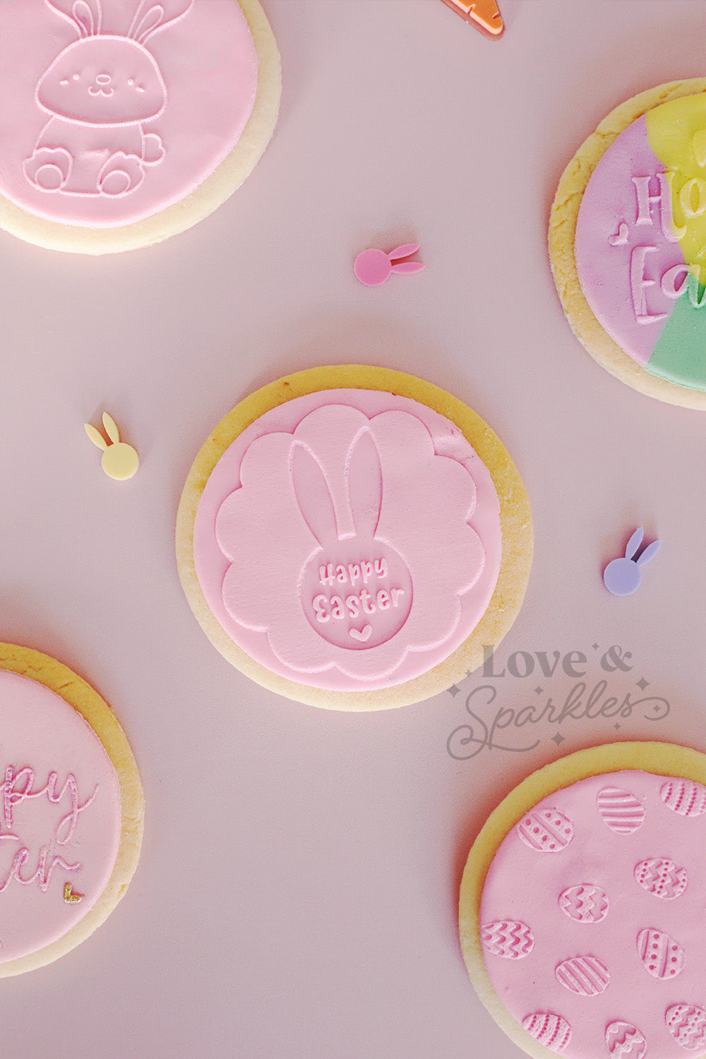 Happy Easter with Bunny Face in Flower Fondant Cookie Press