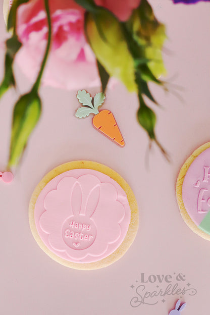 Happy Easter with Bunny Face in Flower Fondant Cookie Press