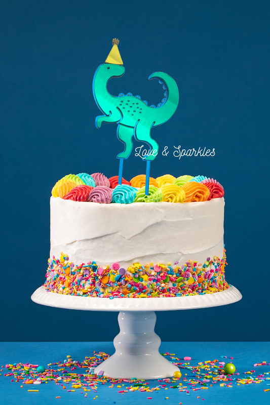 Sparkle Party Hat Dinosaur Cake Topper