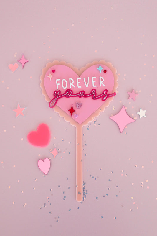 Forever Yours Scalloped Heart Design Cake Topper