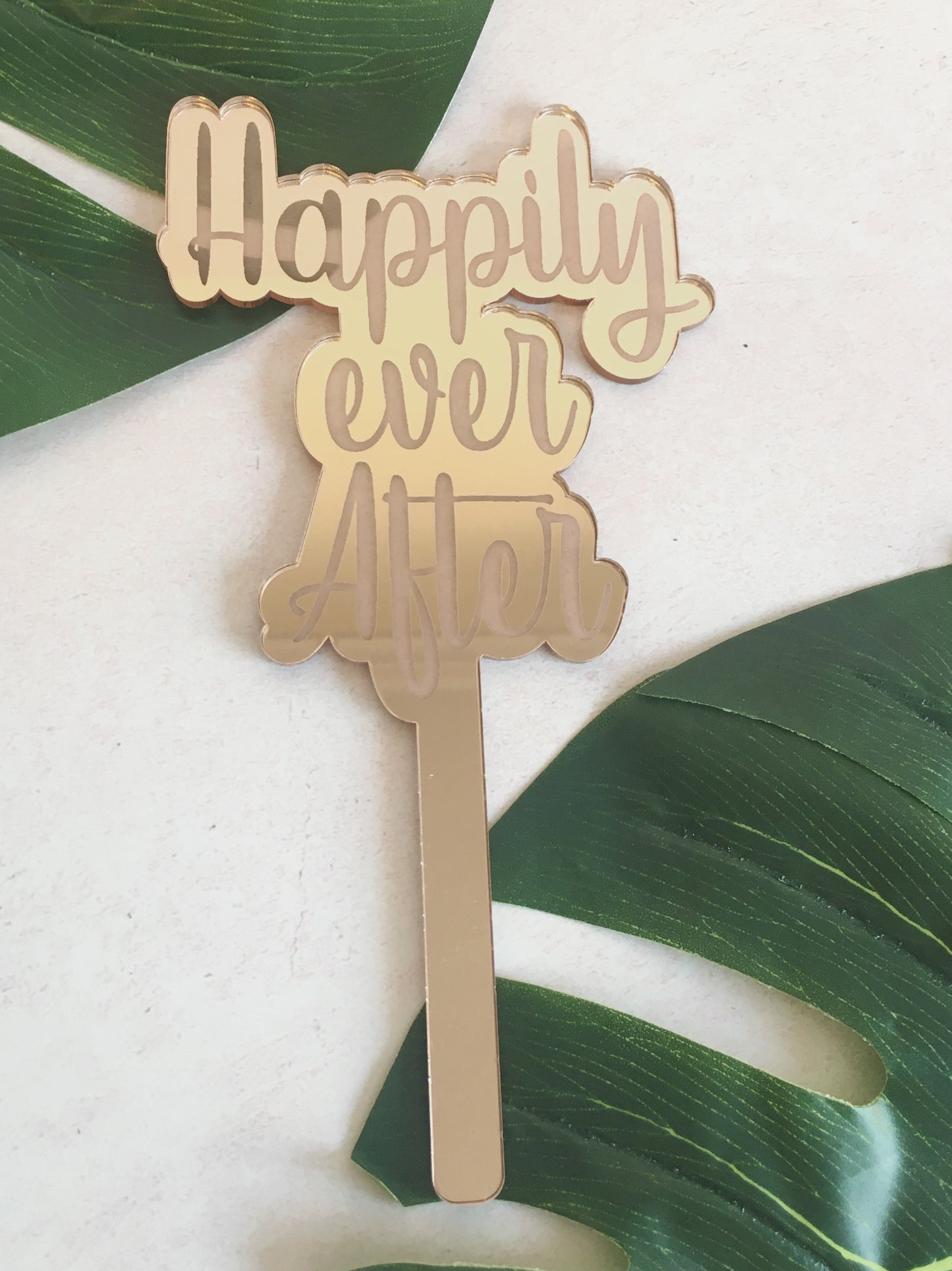 Happily Ever After Etched Mirror Cake Topper