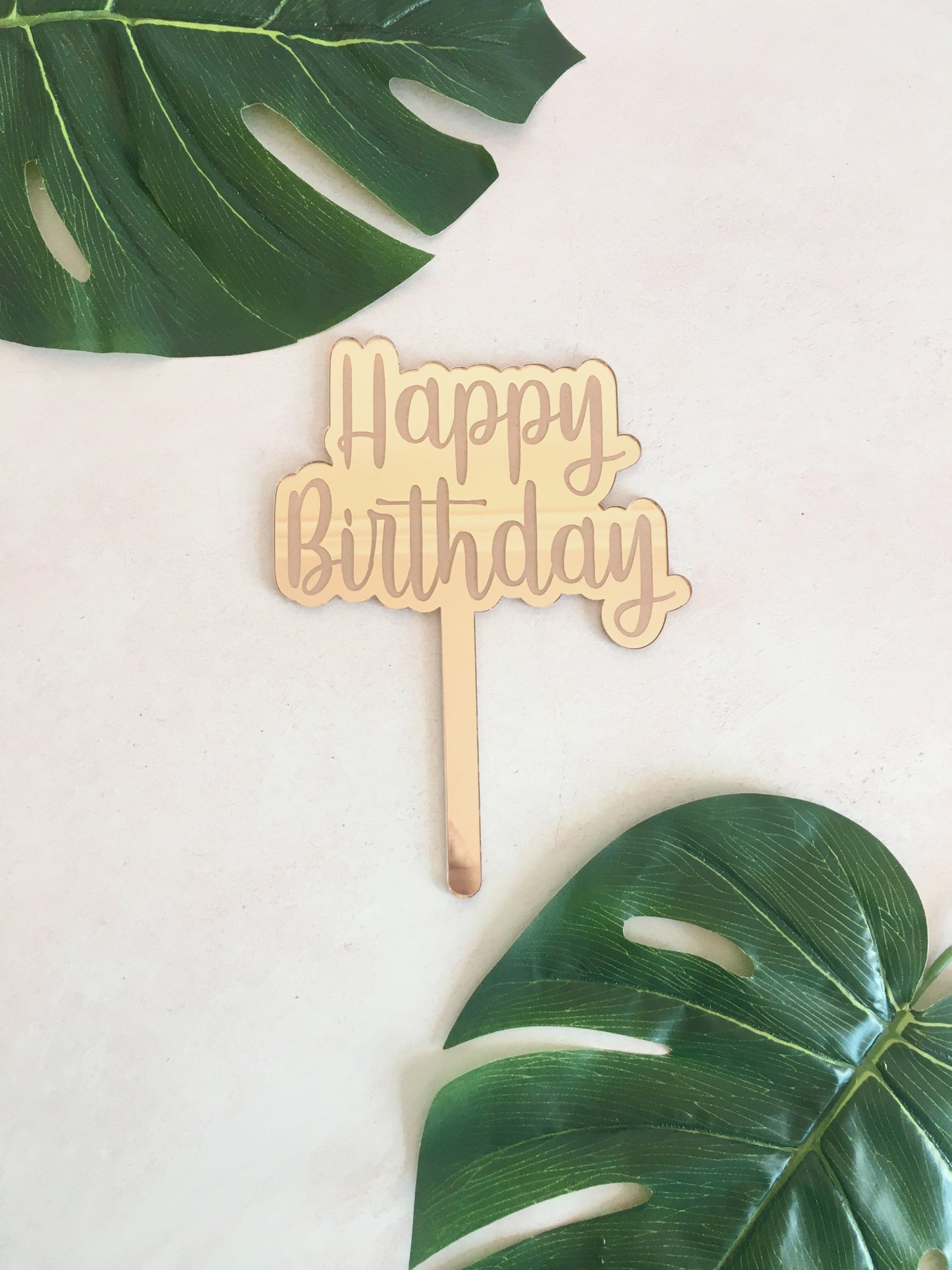 Happy Birthday Etched Mirror Cake Topper