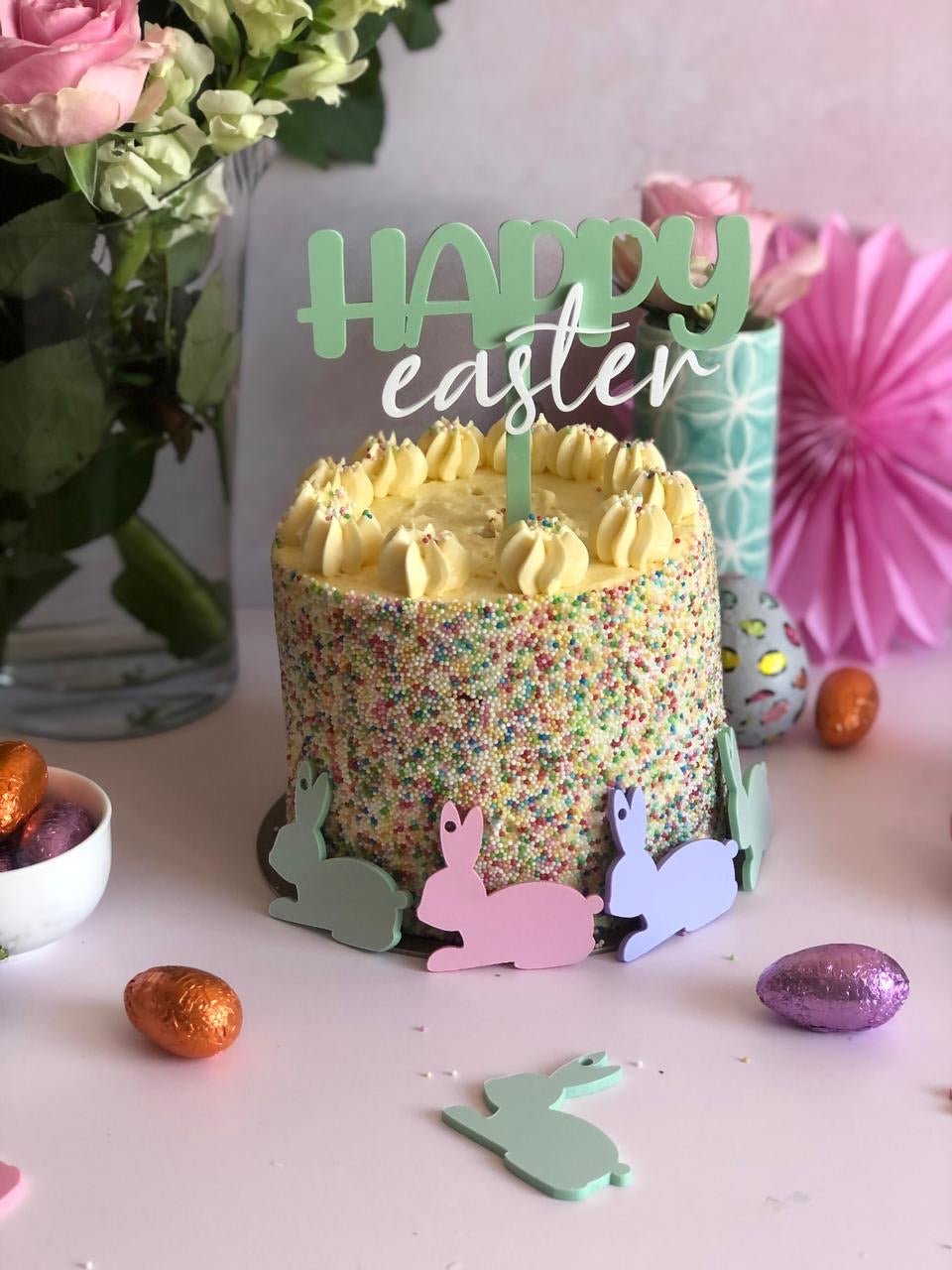 Pastel Double Layer Happy Easter Cake Topper