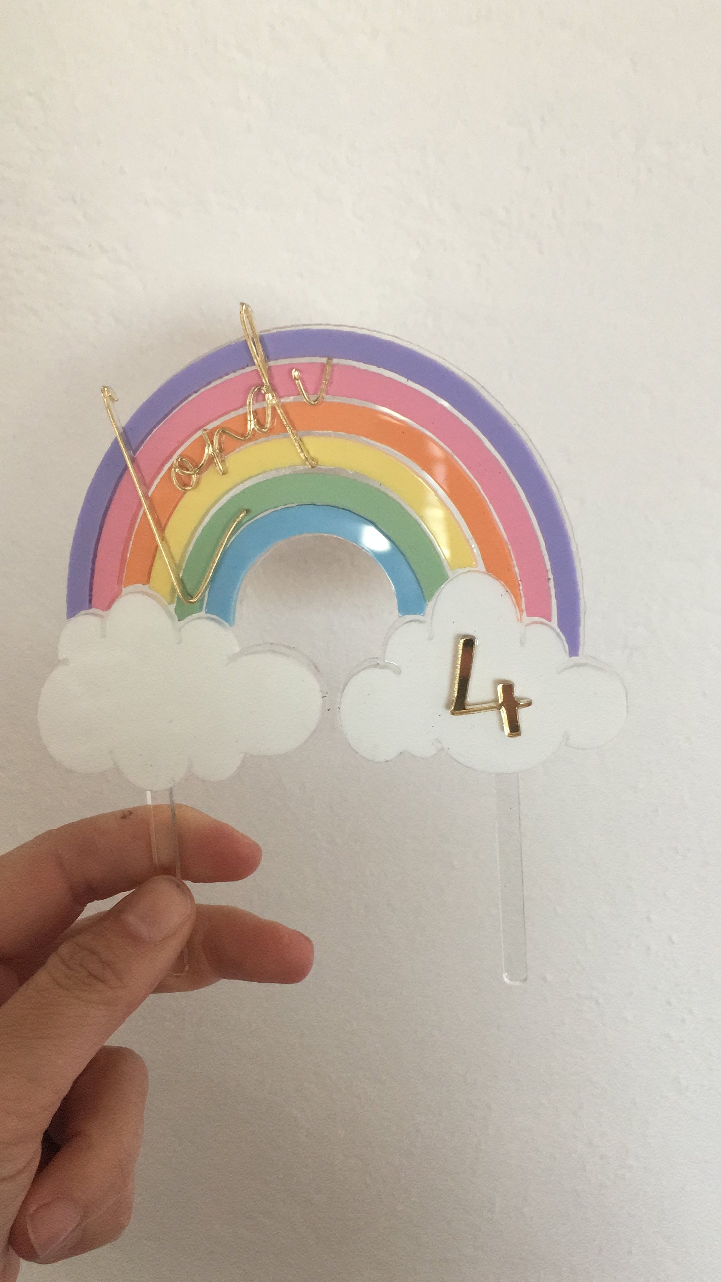 Rainbow Topper with Gold Name and Age