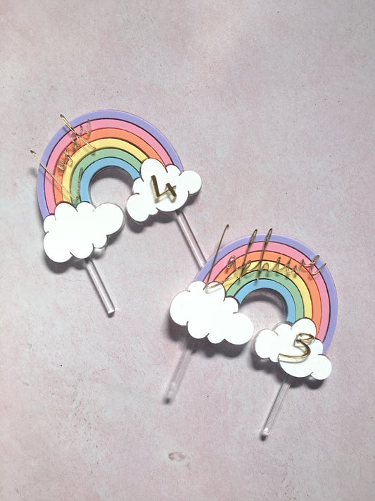 Rainbow Topper with Gold Name and Age