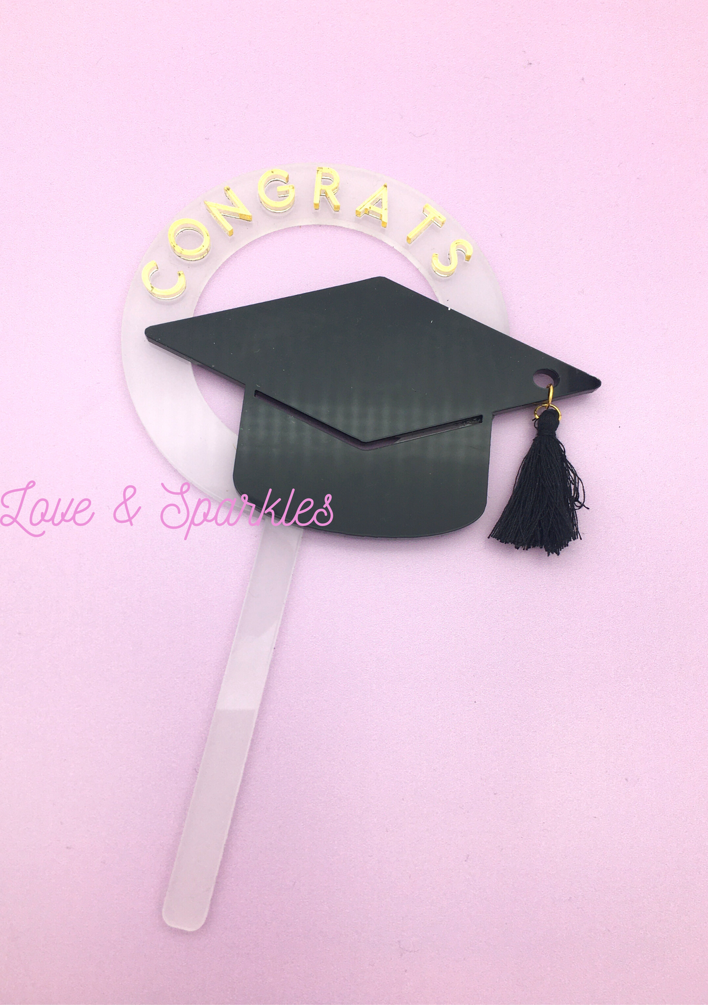 Graduation Congratulations Cake Topper with Tassel & Gold Detail