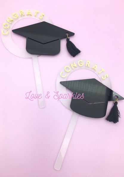 Graduation Congratulations Cake Topper with Tassel & Gold Detail