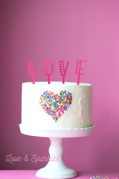 LOVE Multi Piece Pink Cake or Cupcake Topper Set