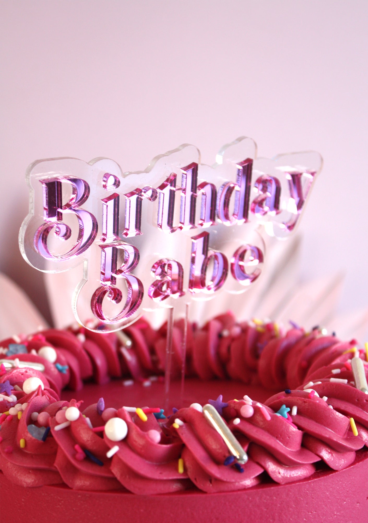 Colour Mirror & Clear Birthday Babe Boho Style Cake Topper