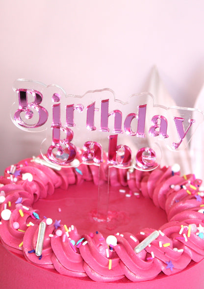 Colour Mirror & Clear Birthday Babe Boho Style Cake Topper