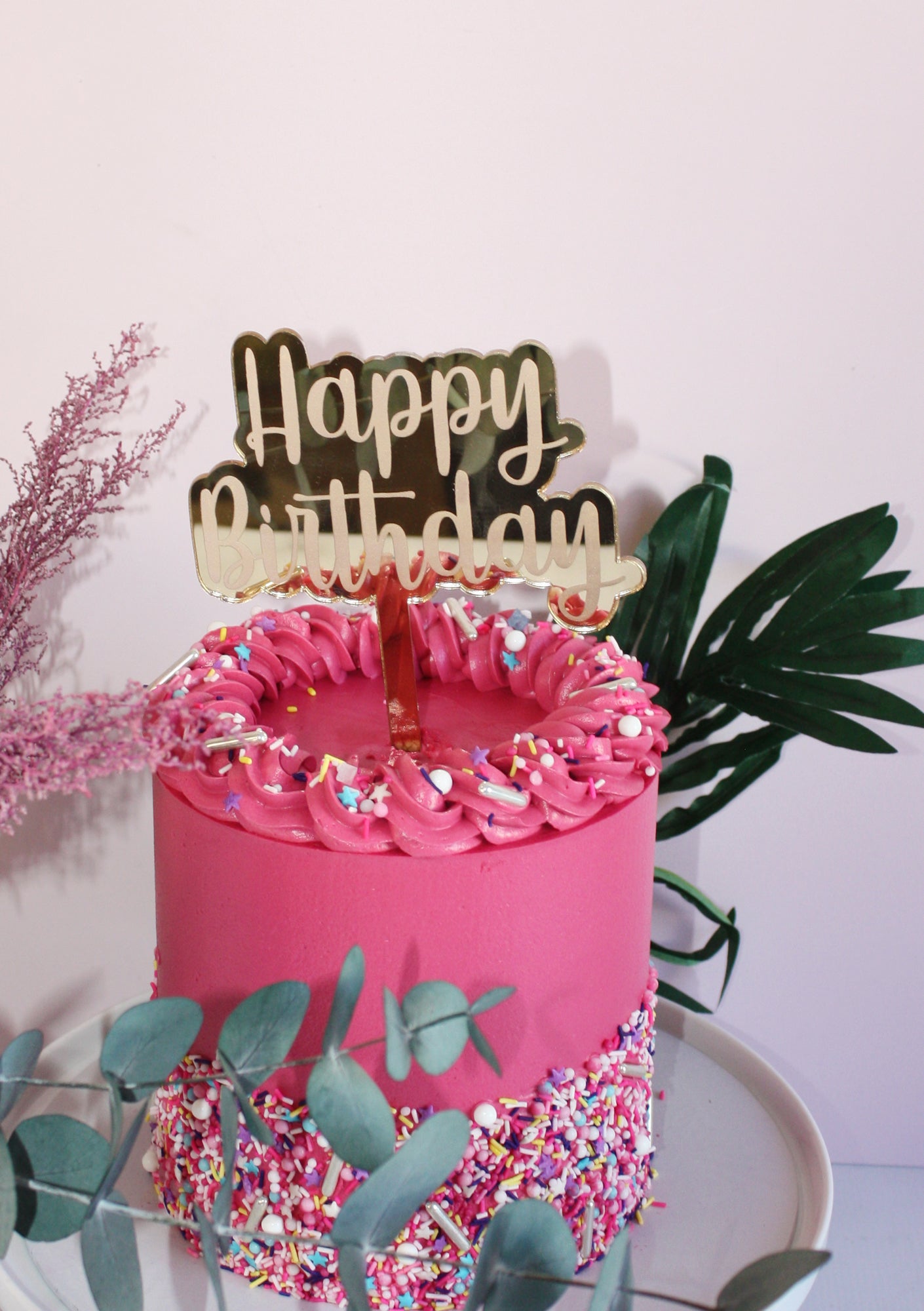 Happy Birthday Etched Mirror Cake Topper