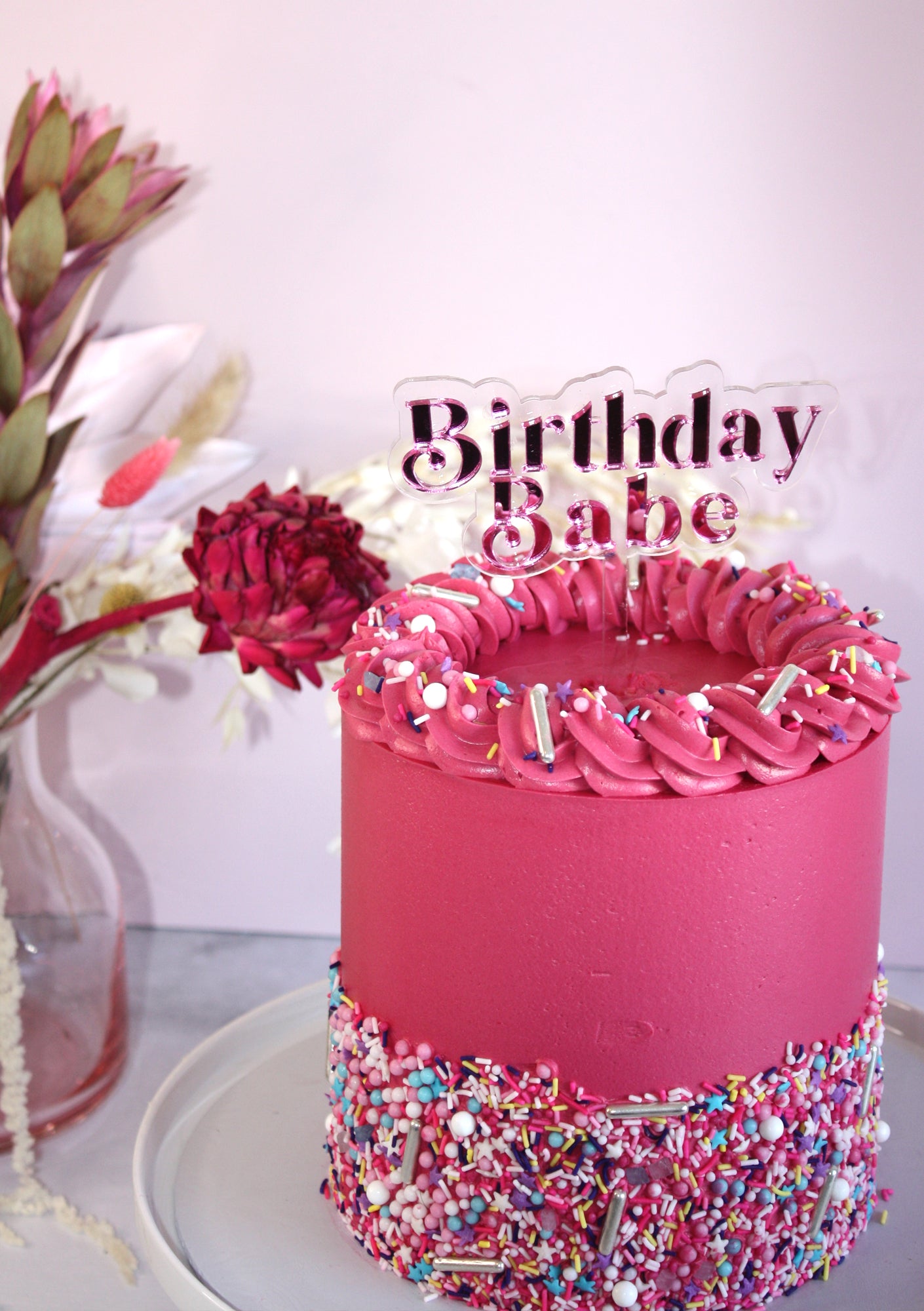 Colour Mirror & Clear Birthday Babe Boho Style Cake Topper