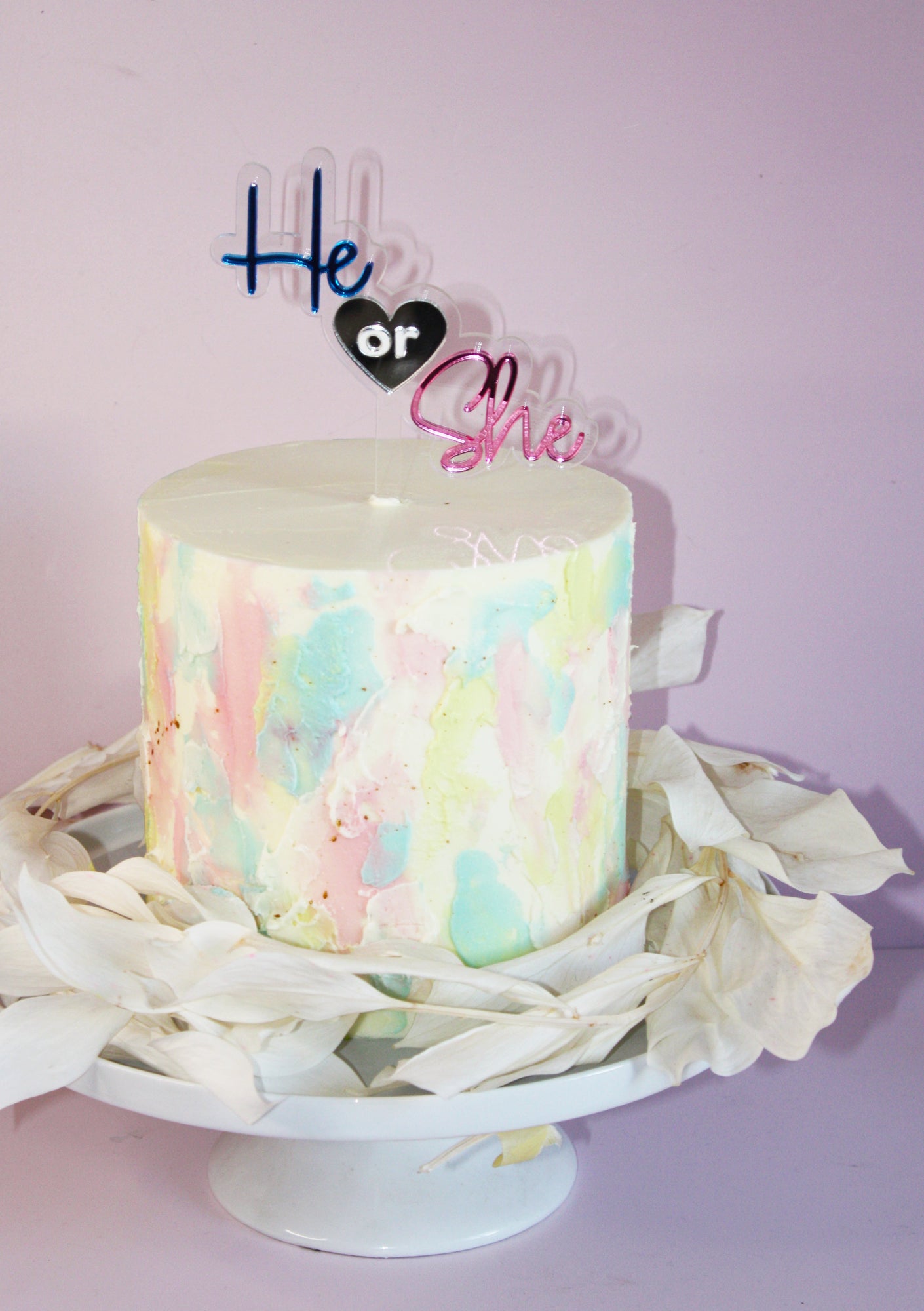 He or She Gender Reveal Baby Shower Cake Topper