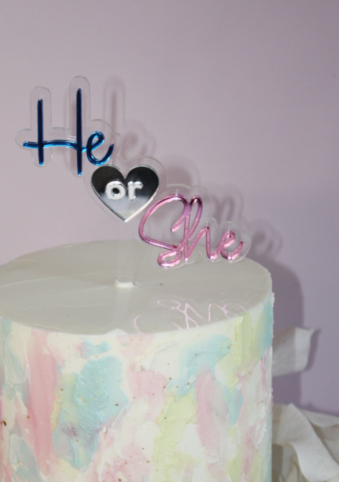 He or She Gender Reveal Baby Shower Cake Topper