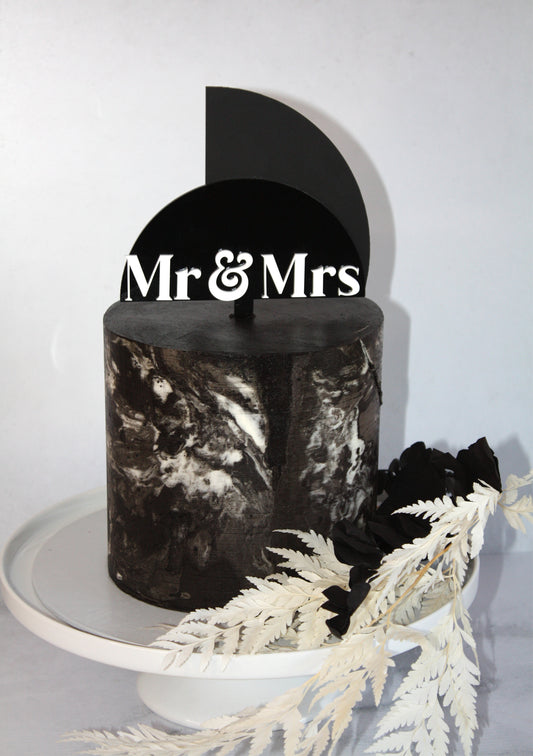 Black Matt & Shine Art Deco Arc Mr & Mrs Cake Topper