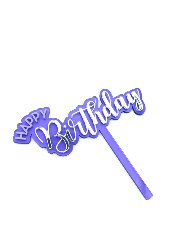 Purple and Silver Happy Birthday Cake Topper