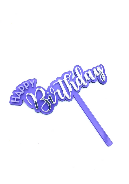 Purple and Silver Happy Birthday Cake Topper