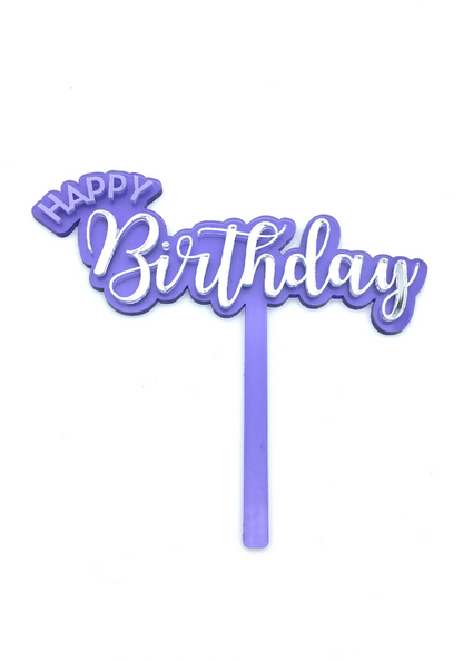 Purple and Silver Happy Birthday Cake Topper