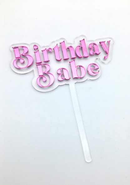 Colour Mirror & Clear Birthday Babe Boho Style Cake Topper